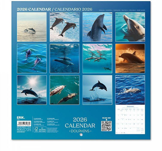 Grupo Erik Μηνιαίο Επιτοίχιο Ημερολόγιο Dolphins 2026 30x30εκ.