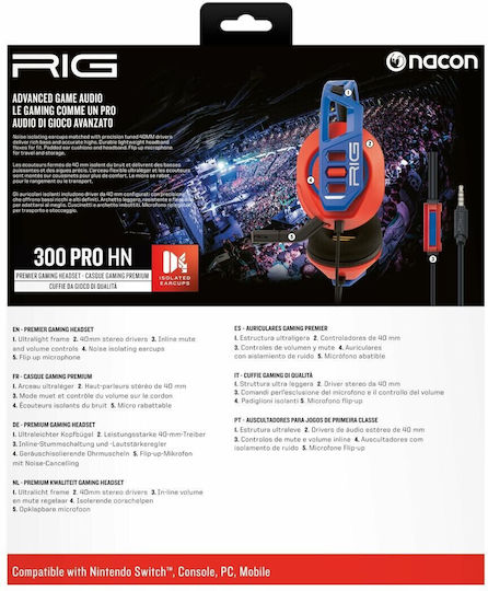 Nacon RIG 300 Pro HN Over Ear Gaming Headset with Connection 3.5mm Red/Blue