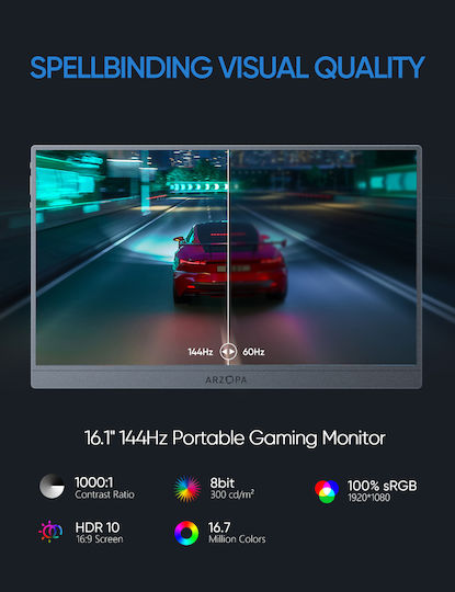 Arzopa Z1FC IPS HDR Portable Monitor 16.1" FHD 1920x1080 144Hz Gray