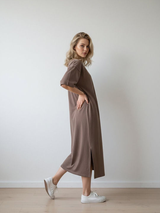 Midi Damenkleid mit Tränen Beiges