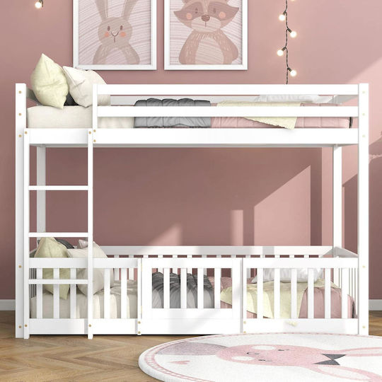 Playkid Детско Легло Двуетажно Единично с Матрак Бял 90x190см