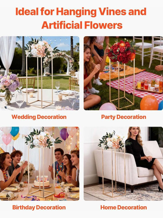 Wedding Flower Base Vevor 10 Pieces Flower Base Column 80cm Flower Bases Metal Laminate Gold Rectangular Flower Presentation Base Wedding Party Birthday Home Gold Centerpiece Bases