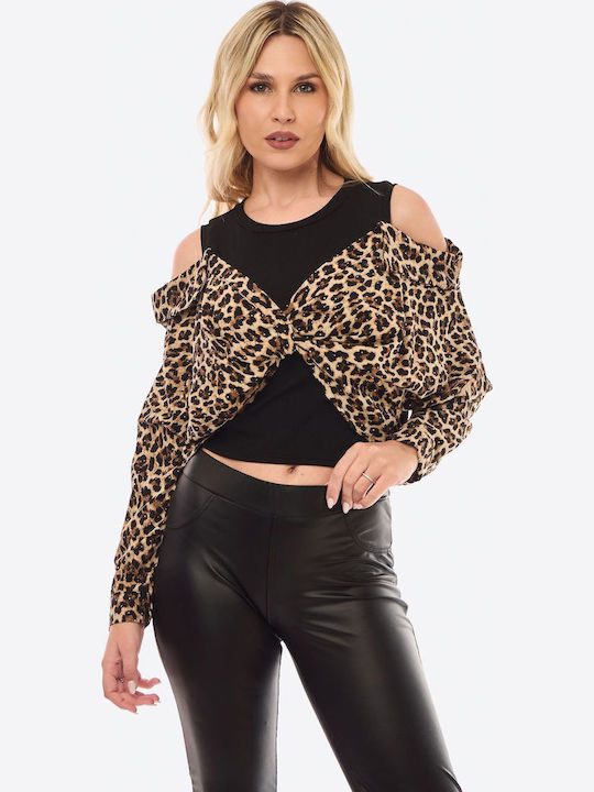 Damen Bluse Tierdruck Black