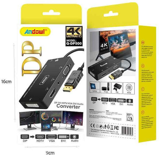 Andowl Μετατροπέας Displayport Hdmi Vga Dvi Ήχο 4k Dp To Hdmi Vga Dvi Audio Converter 4k