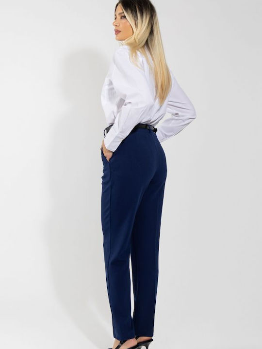 Dama Tesatura Pantaloni cu Croială Dreaptă Navy Blue