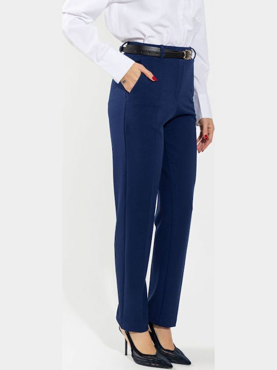 Dama Tesatura Pantaloni cu Croială Dreaptă Navy Blue