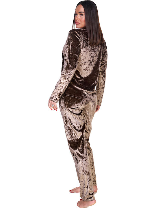Comfort Winter Damen Pyjama-Set Brown