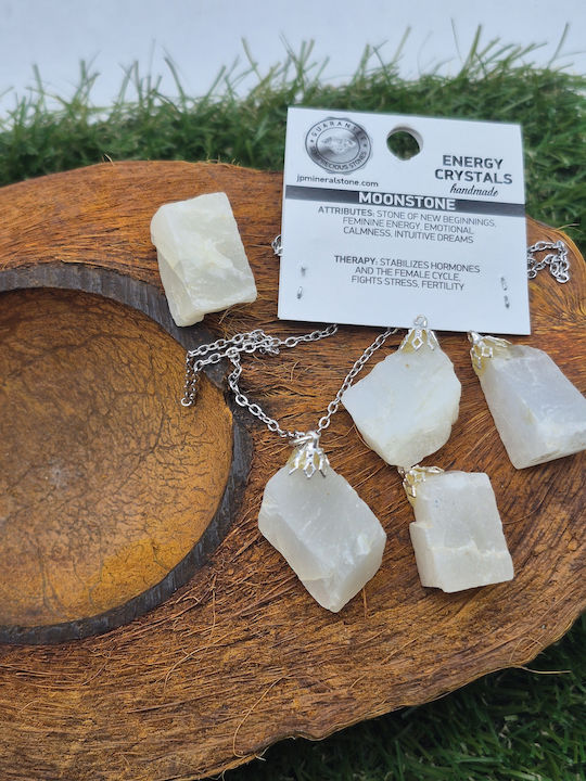 Halskette Unbearbeiteter Mondstein – Stahlkette 25 cm Handgefertigtes Schmuck
