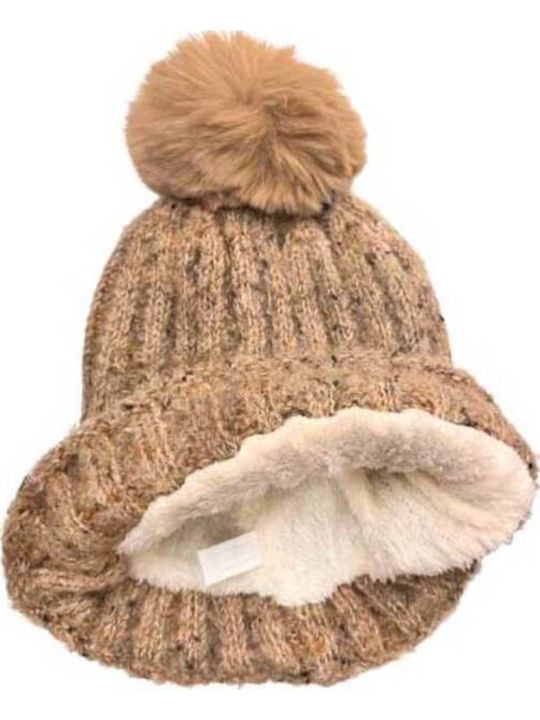 Frauen Set mit Beanie Gestrickt in Braun Farbe