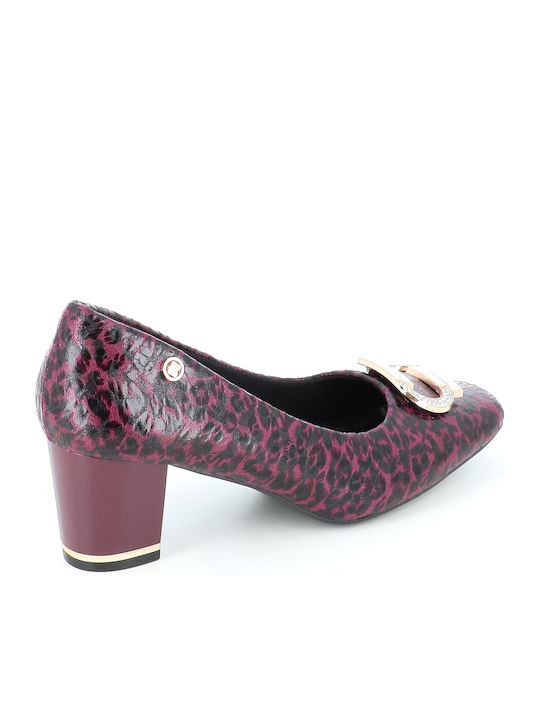 Γόβες με Μεσαίο Τακούνι Animal Print Μπορντό