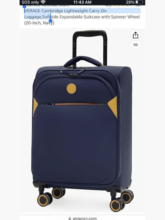 Verage Large Travel Suitcase Fabric Blue with 4 Wheels Height 80cm