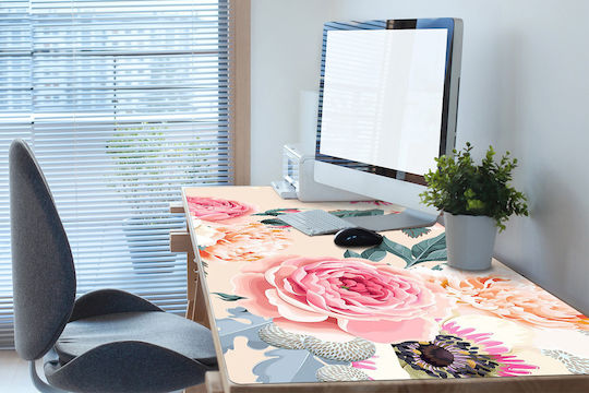Decorative Protective Desk Pad Home Office Flowers Pastel 100x50 Cm