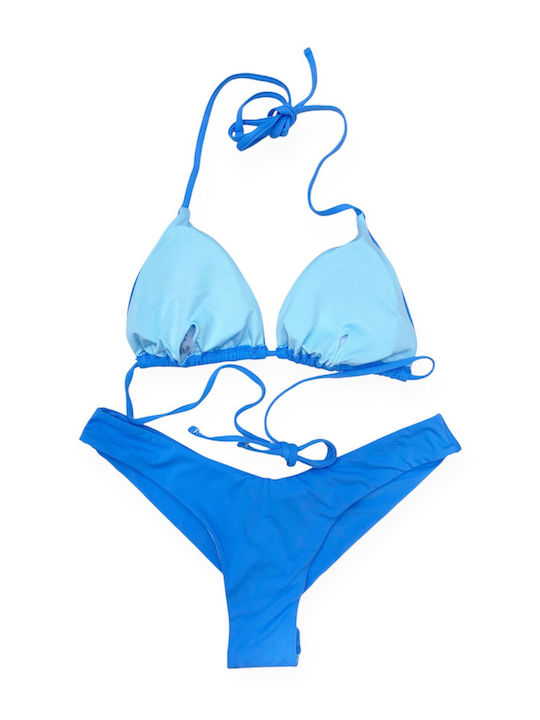 Set Bikini Dreieck mit Abnehmbarer Verstärkung & Brasilien Hellblau