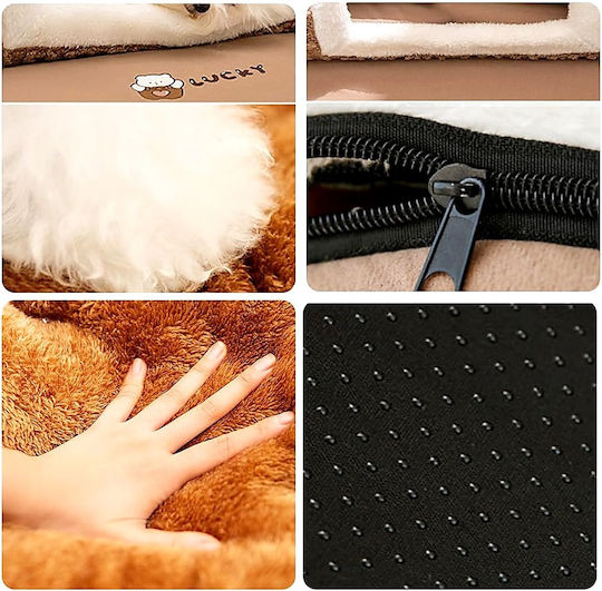 House – Nest for Cat & Dog – 50x40x35cm – Velvet Fabric & Plush Walls – Removable Cushion PP Cotton – Non Slip Bottom – Brown