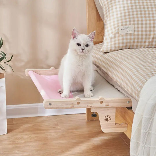 Hammock Cat Bed Adjustable Wooden Base M55xW38xH17.5cm Teddy Fleece Black and White