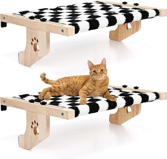 Hammock Cat Bed Adjustable Wooden Base M55xW38xH17.5cm Teddy Fleece Black and White