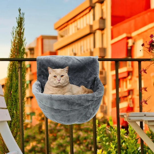 Hammock – Round Cat Bed Hook – L45.5xW39xH34cm – Velvet Plush Fabric – Metal Frame – Gray
