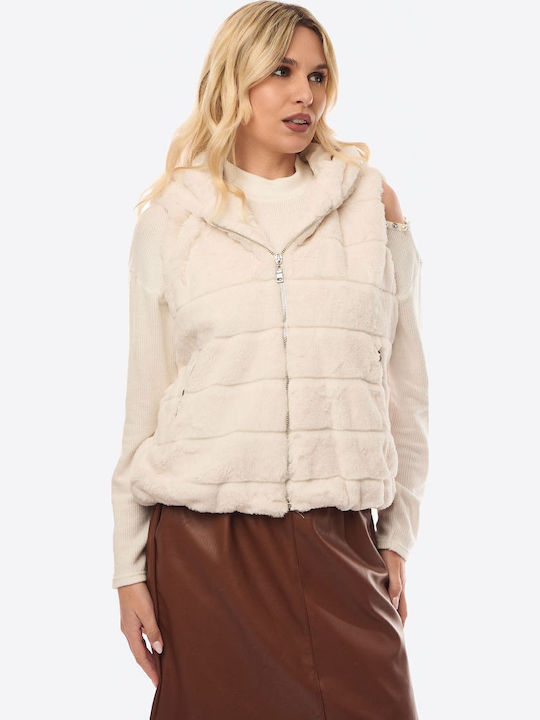 Women's Sleeveless Short Fur Ecru