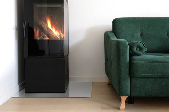 Hardened Glass Stand Front Fireplace Floor Grey 60x40 Cm