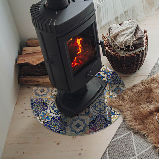 Stand Tempered Glass Front Fireplace Mosaic Pattern Flowers Fi 60 Cm