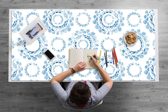 Desk Pad Keyboard Mouse Organizer Blue Circles 90x45 Cm