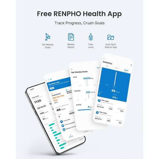 Renpho Coardă De Sărit Inteligentă Smart Fără Fir & Cu Sfoară 2-în-1 Aplicație Sănătate 3 Moduri Fitness Afișaj Lcd Antiderapantă Reglabilă 3m Q008-bk