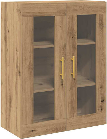 Highboard Hängende Wohnzimmer Vitrine aus Spanplatte in Artisan-Eiche mit Glas 69.5x34x180cm