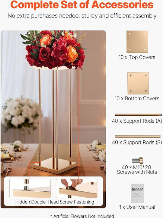 Wedding Flower Base Vevor 10 Pieces Flower Base Column 80cm Flower Bases Metal Laminate Cylindrical Cubic Flower Display Base Wedding Party Birthday Home Gold Central Decoration Bases