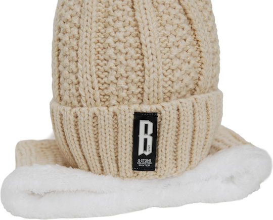 Set with Beanie Knitted in Beige color