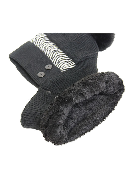 Set with Beanie Knitted in Black color