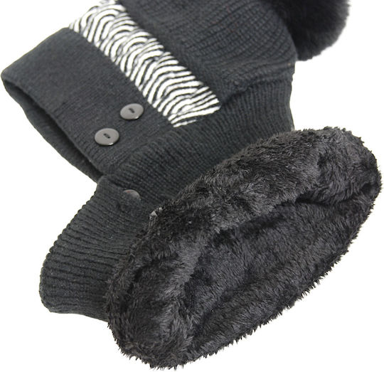 Set with Beanie Knitted in Black color