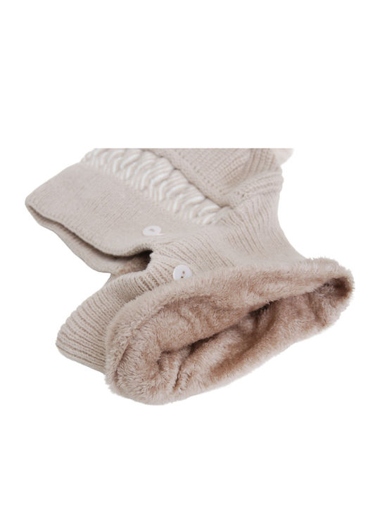 Set with Beanie Knitted in Beige color