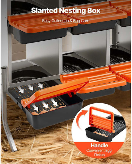 Vevor Nesting Boxes für Hühner 8 Abteile Mitstützfüße Leichtes Sammeln von Eiern Verzinkter Stahl Kunststoff Hochfest Rändelbare Nesting Boxes für Hühner Hühner Legen Eier Orange