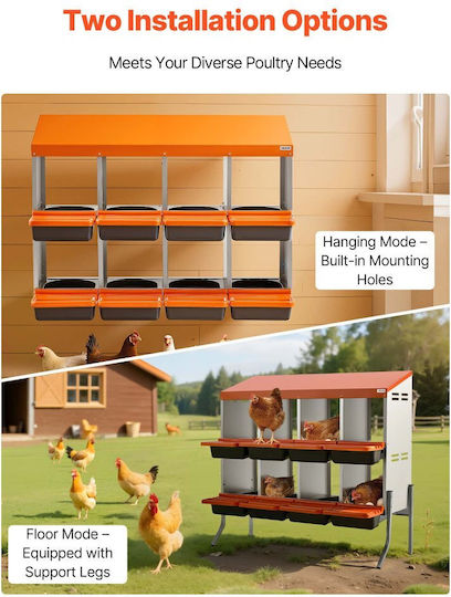 Vevor Nesting Boxes für Hühner 8 Abteile Mitstützfüße Leichtes Sammeln von Eiern Verzinkter Stahl Kunststoff Hochfest Rändelbare Nesting Boxes für Hühner Hühner Legen Eier Orange