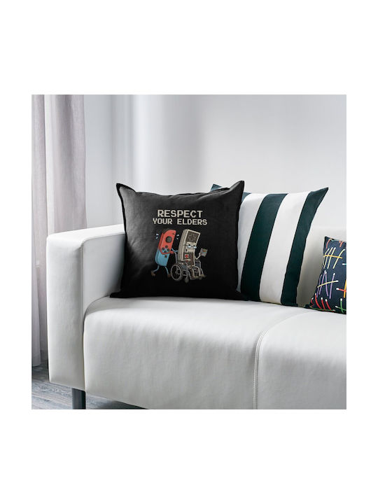 Koupakoupa Respect Your Elders Sofa Cushion 100% Cotton Black 50x50cm