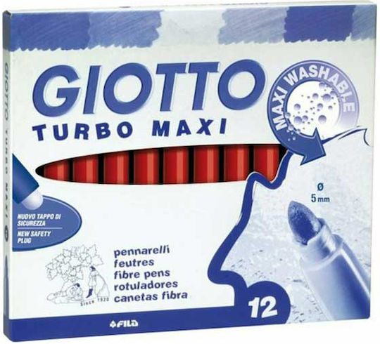 Giotto Turbo Maxi Κόκκινοι Μαρκαδόροι Ζωγραφικής Χονδροί Σετ 12τμχ