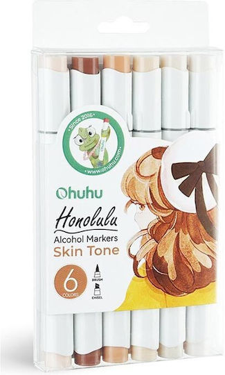 Ohuhu Honolulu Маркери за рисуване с двоен връх комплект 6 цвята
