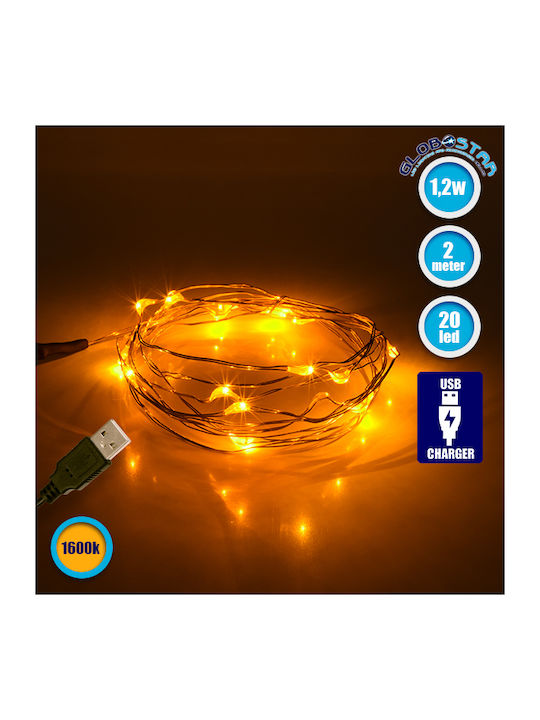 20 Lights LED 2m. Warm White USB in String 1pcs