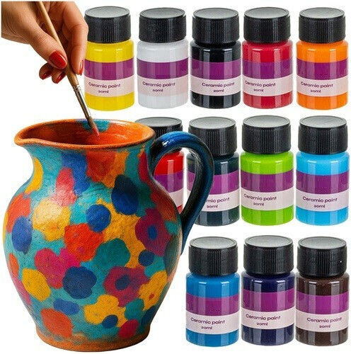 Set 12 Vopsele Speciale Pentru Artizanat Porțelan Sticlă Zola 20 Ml Culori Asortate