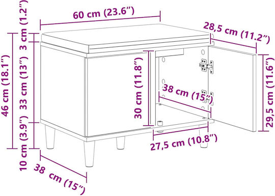 Έπιπλο Εισόδου με Παγκάκι Παλιό Ξύλο 60x38x46εκ.
