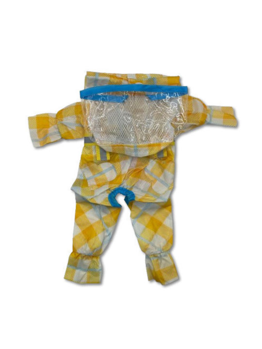 Bonnie Small Waterproof Dog Jumpsuit Yellow Plaid with Transparent Visor