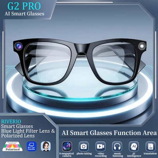 Riverio Unisex Blue Light Blocking Glasses Anti Blue Polarized Oval Black Rubber Frame Lens G2pro
