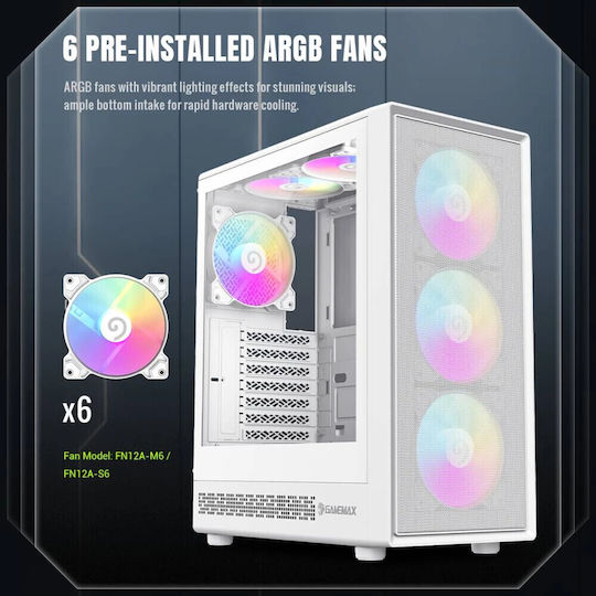 GameMax Storm 2 AW Gaming Midi Tower Computer Case with Side Window and ARGB Lighting White
