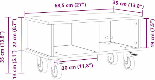 TV Stand with Wheels Sonoma Oak M68.5xD35xH35cm
