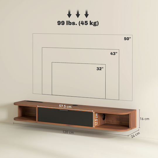 Έπιπλο Τηλεόρασης Καρυδιά Μ120xΠ24xΥ16cm