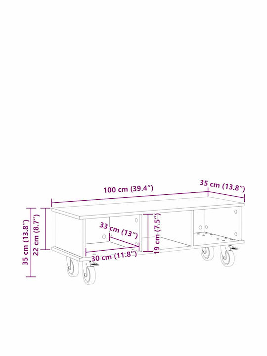 Έπιπλο Τηλεόρασης με Ρόδες Λευκό Μ100xΠ35xΥ35cm