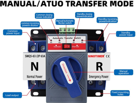 Sinotimer Bipolar Buton de comutare cu releu 230V 63A