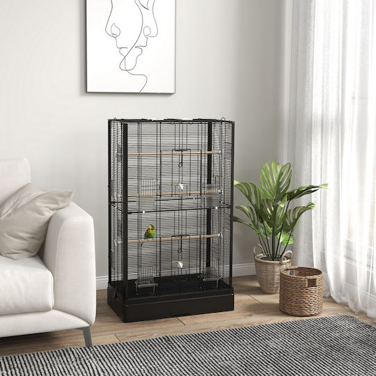 Pawhut Ξύλινο Κλουβί Πτηνών 61x36.5x98εκ. Μαύρο