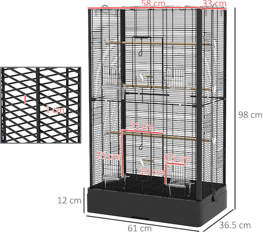 Pawhut Ξύλινο Κλουβί Πτηνών 61x36.5x98εκ. Μαύρο