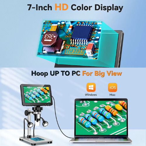 Hayve Dm9 Digital Microscope 1200x Hd 12mp 1080p 7" Screen 32gb Memory Adjustable Stand Digital Microscope